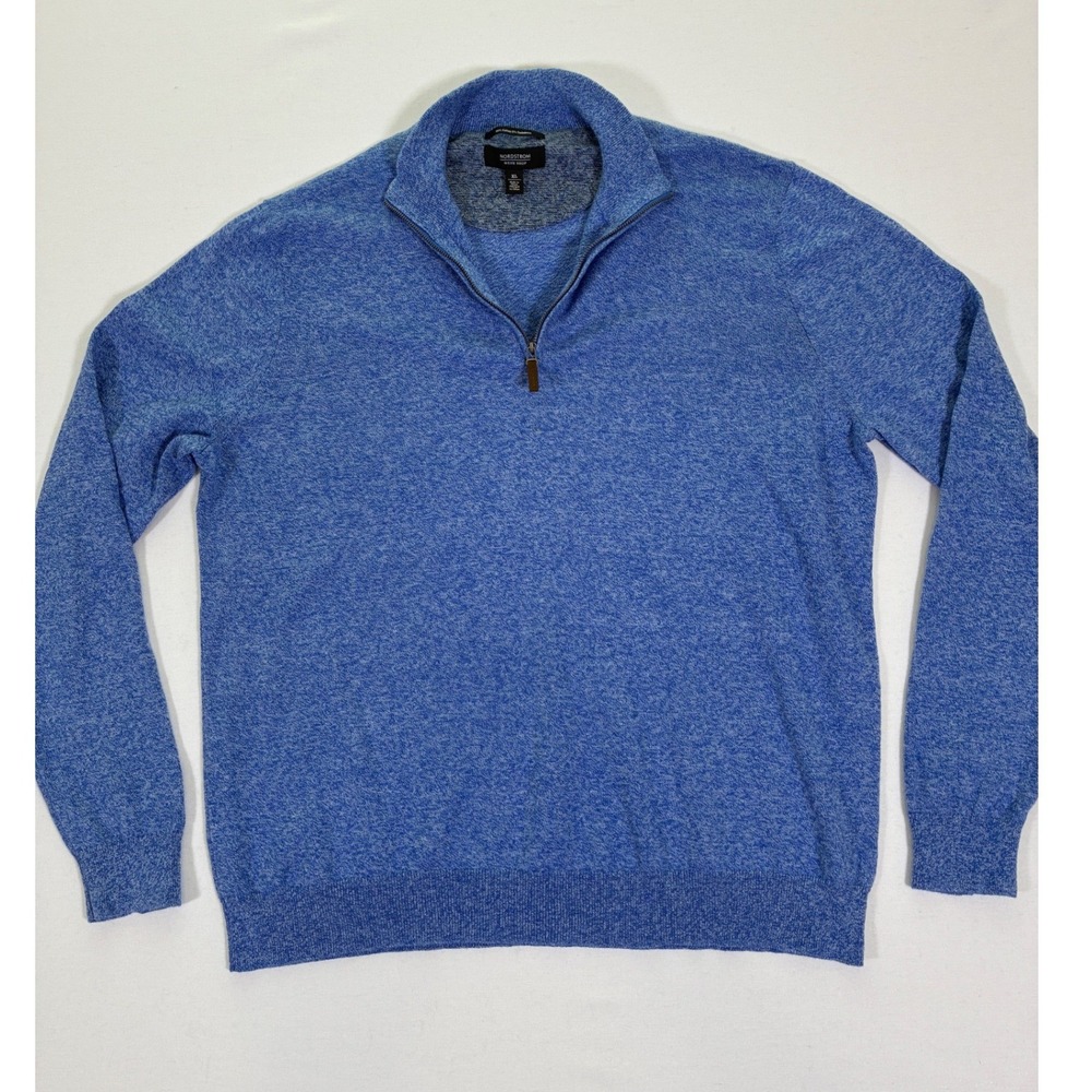 Nordstrom Mens Shop Blue Heather Cotton Cashmere Quarter Zip Sweater XL